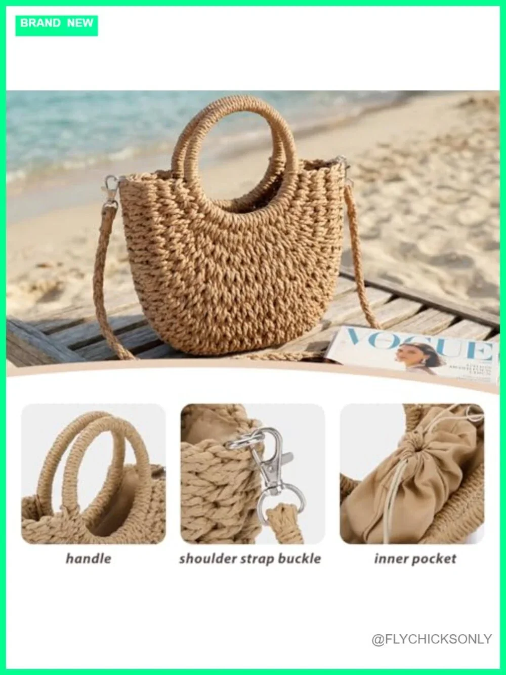 Handmade Straw Crochet Hobo Bag with Top Handle Woven Half Moon Shoulder Tote